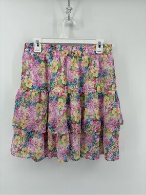 Floral Tiered Mini Skirt in Pink Multi